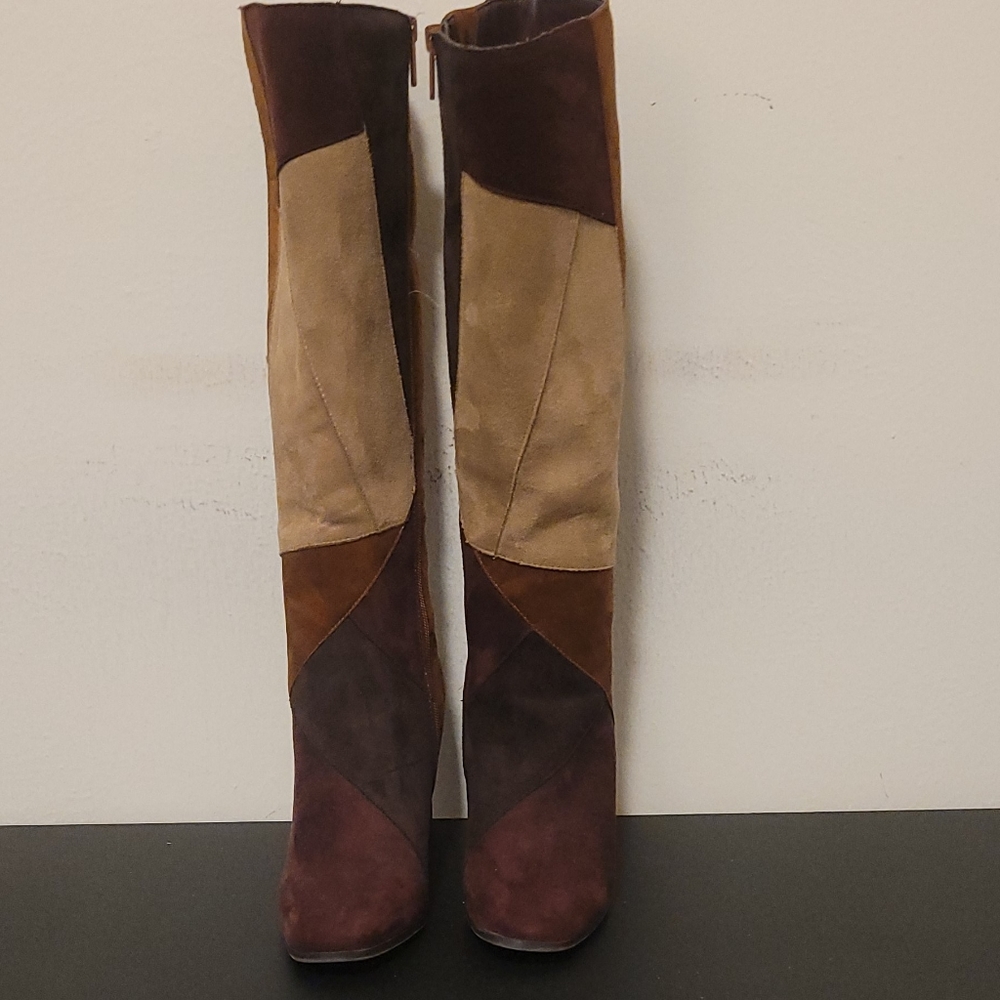 Tall Suede Patchwork Boots